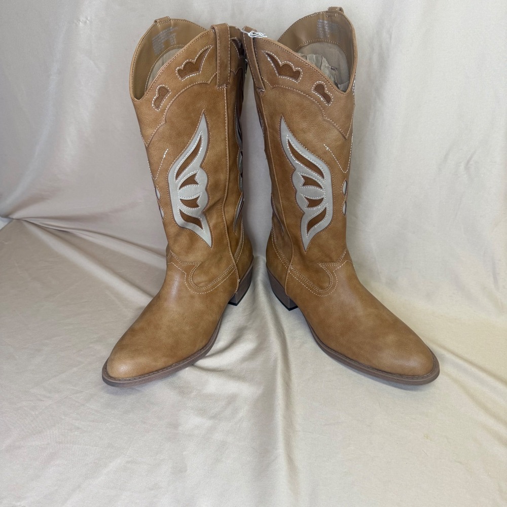 Madden NYC Womens Tan Western Cowboy Boots Silver Cutout Flame WMMN45AM619 10
